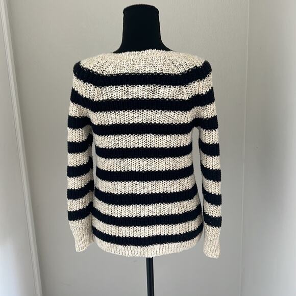 Ann Taylor Womens Stucco Knit Sweater Navy Winter White Stripe Cotton - S - Picture 4 of 10